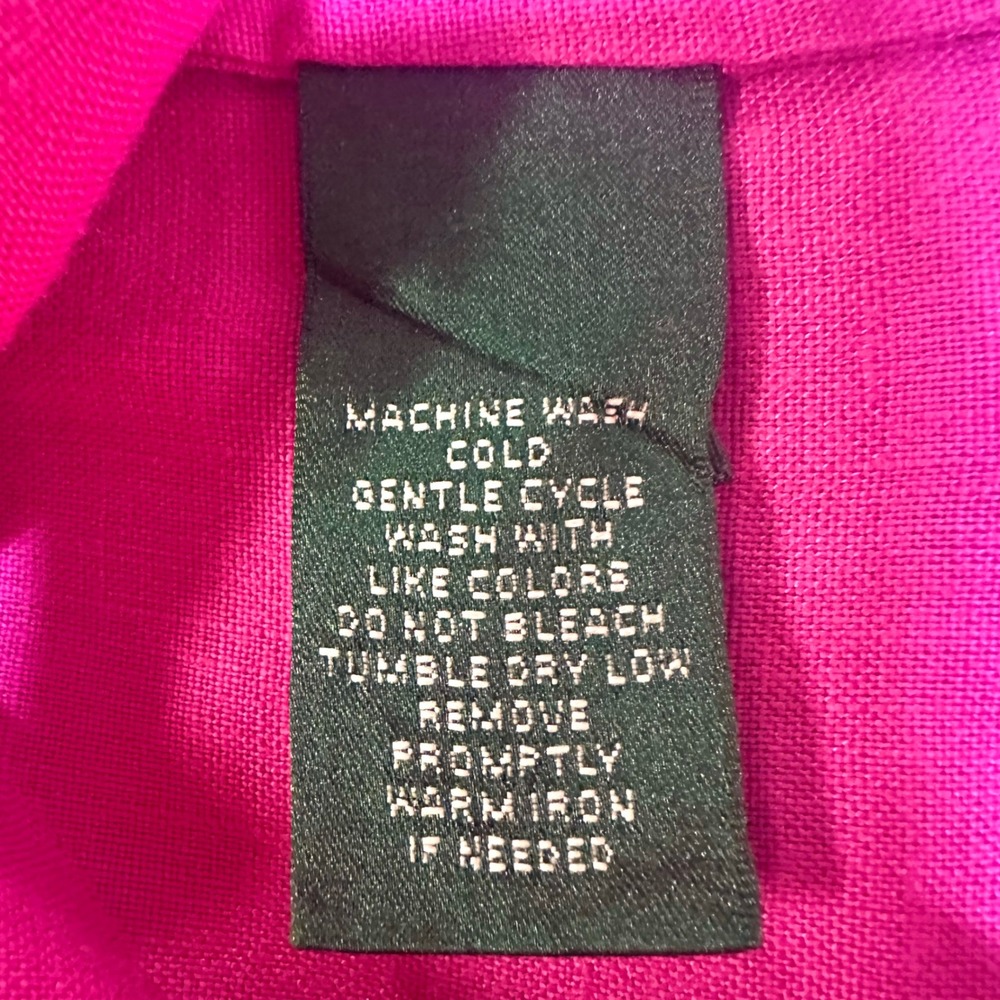 LAUREN RALPH LAUREN Fuchsia 100% Linen Roll Tab Sleeve Tunic Women's S Preppy - Picture 8 of 8